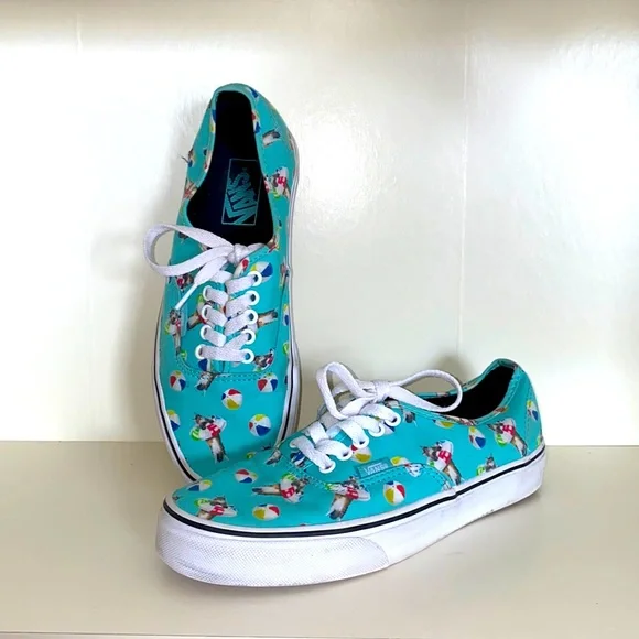 Vans kitty cat beach Val pool party teal shoes lo size 9 womens kawaii summer - Picture 1 of 8